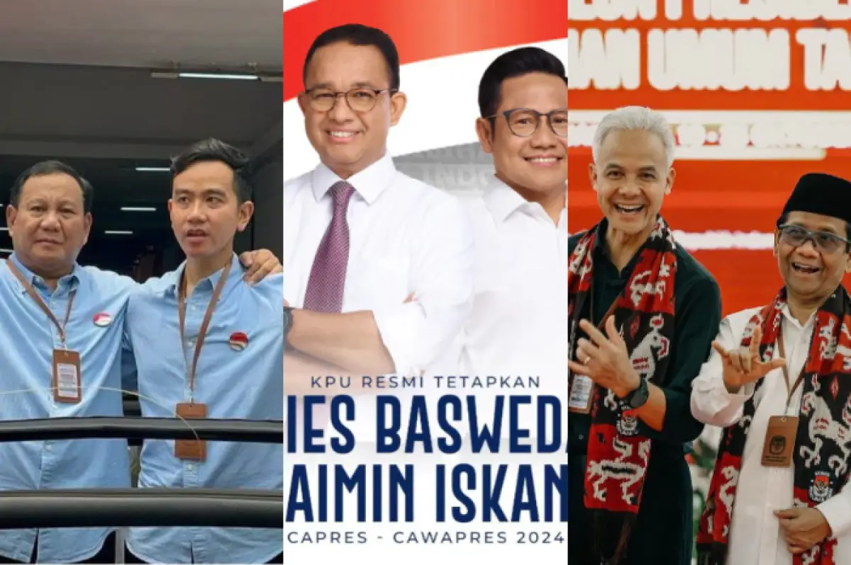 Survei terkini Litbang Kompas untuk Pemilihan Presiden 2024. Prabowo-Gibran memimpin. (Sumber : instagram / @aniesbaswedan/@prabowo/@ganjar_pranowo)