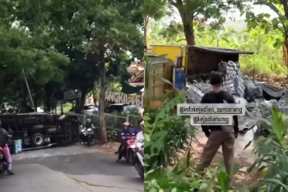 Separuh Jalan Tertutup! Viral Video Truk Terguling di Tanjakan Trangkil Semarang, Begini Kondisi TKP saat Ini (Sumber : Instagram/@infokejadian_semarang)