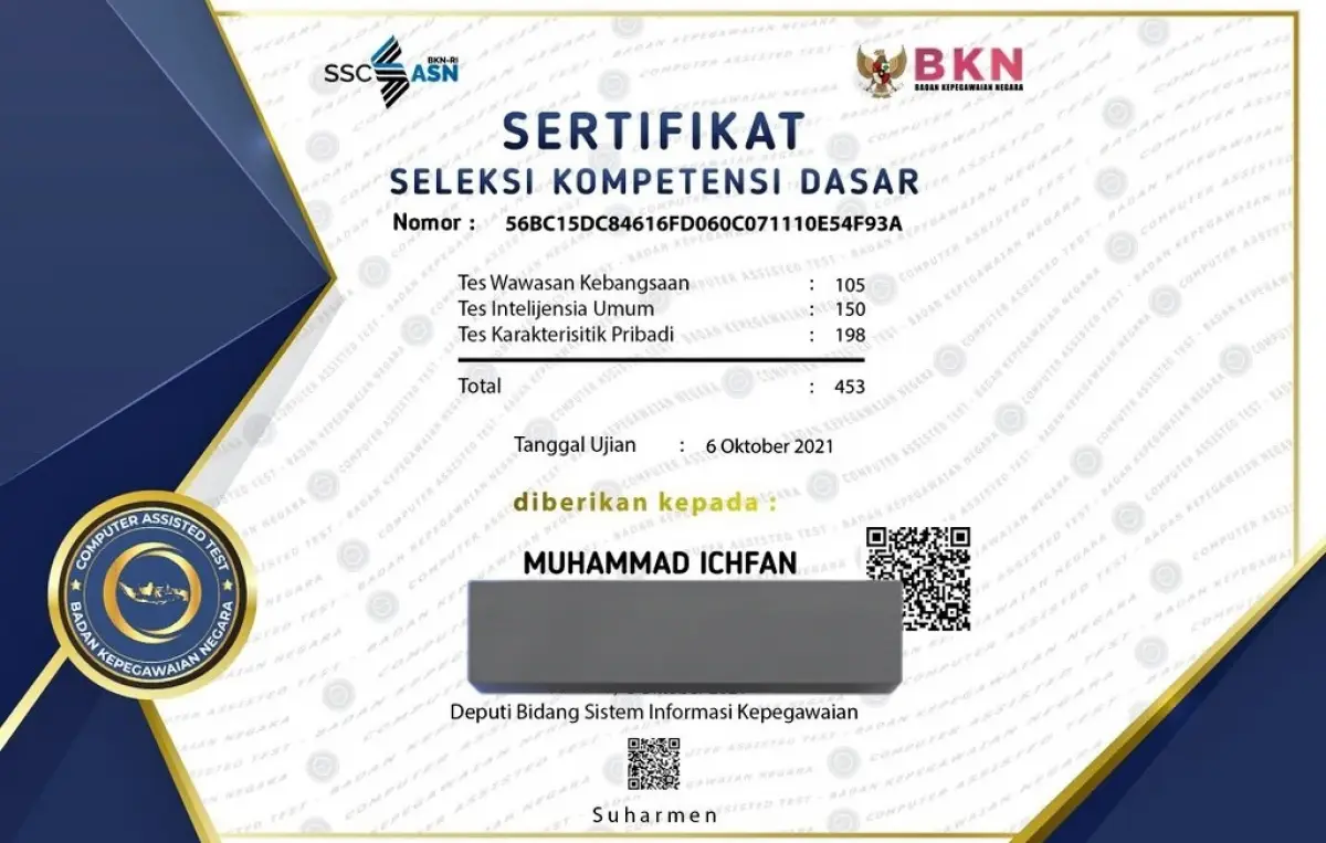 Apakah peserta ujian wajib download sertifikat hasil tes SKD CPNS dan Seleksi Kompetensi PPPK 2023. (Sumber : sertificat.bkn.go.id)