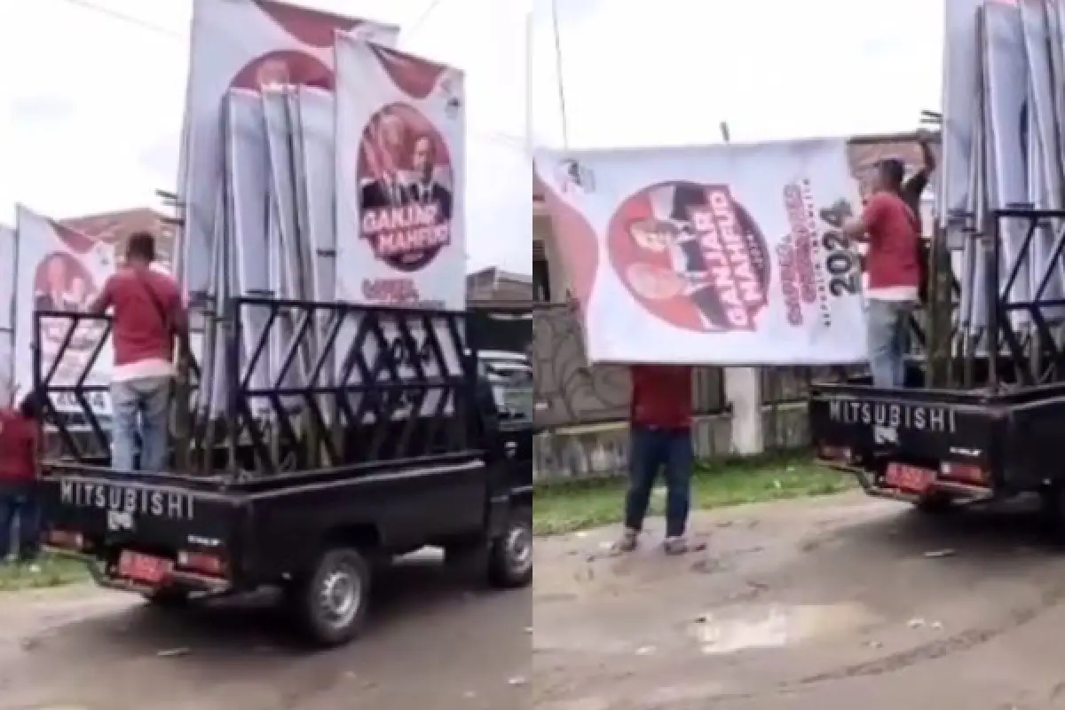 Tertangkap Kamera, Mobil Plat Merah Angkut Baliho Pasangan Capres Cawapres Ganjar-Mahfud MD (Sumber : x.com/@PartaiSocmed)