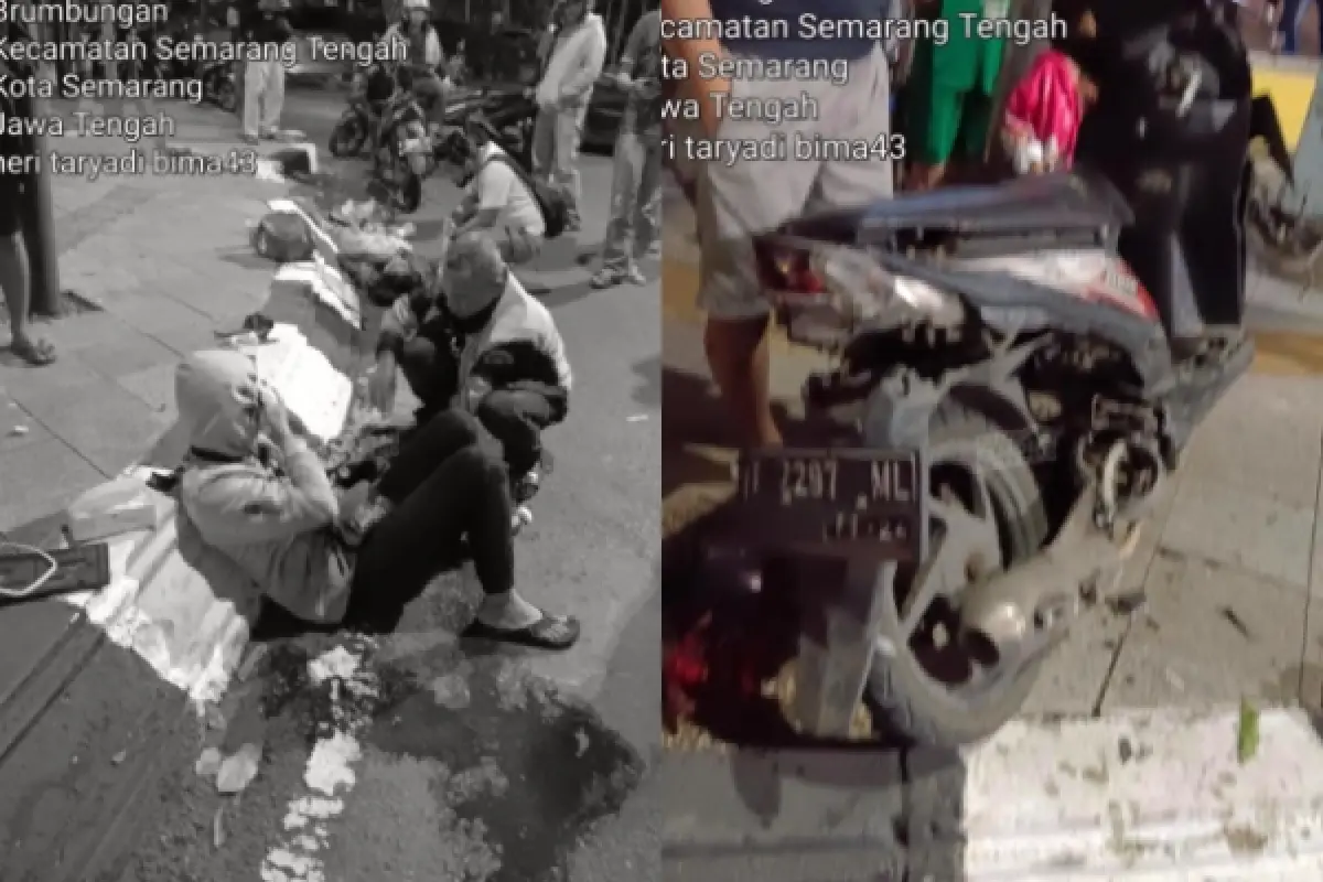 Kecelakaan di Gajahmada Semarang! Bagian Belakang Motor Sampai Remuk, Padahal Salah Satu Pengendara Sedang Hamil Muda (Sumber : Instagram/@infokejadian_semarang)
