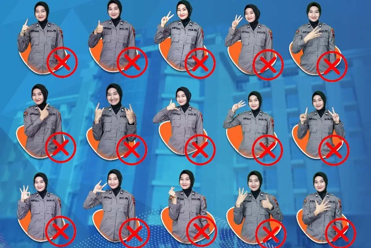 Hanya ada 3 pose yang boleh dipakai untuk berfoto para anggota polisi, simak 15 pose foto polisi yang dilarang ada selama masa kampanye jelang Pilpres dan Pemilu 2024. (Sumber : Polrestabes Semarang)