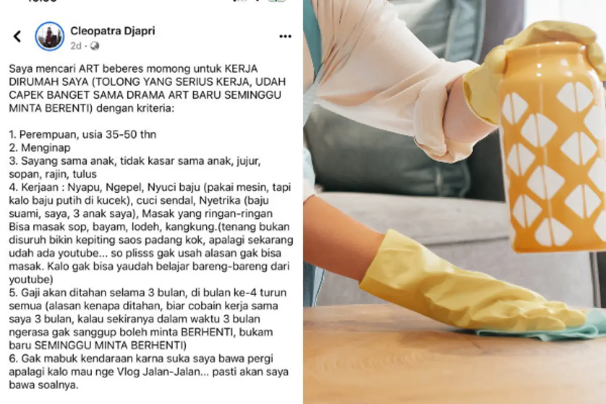 Dicibir Perbudakan Modern, Viral Eks JKT 48 Ini Kepergok Buka Lowongan Kerja ART Tak Lazim (Sumber : Twitter)