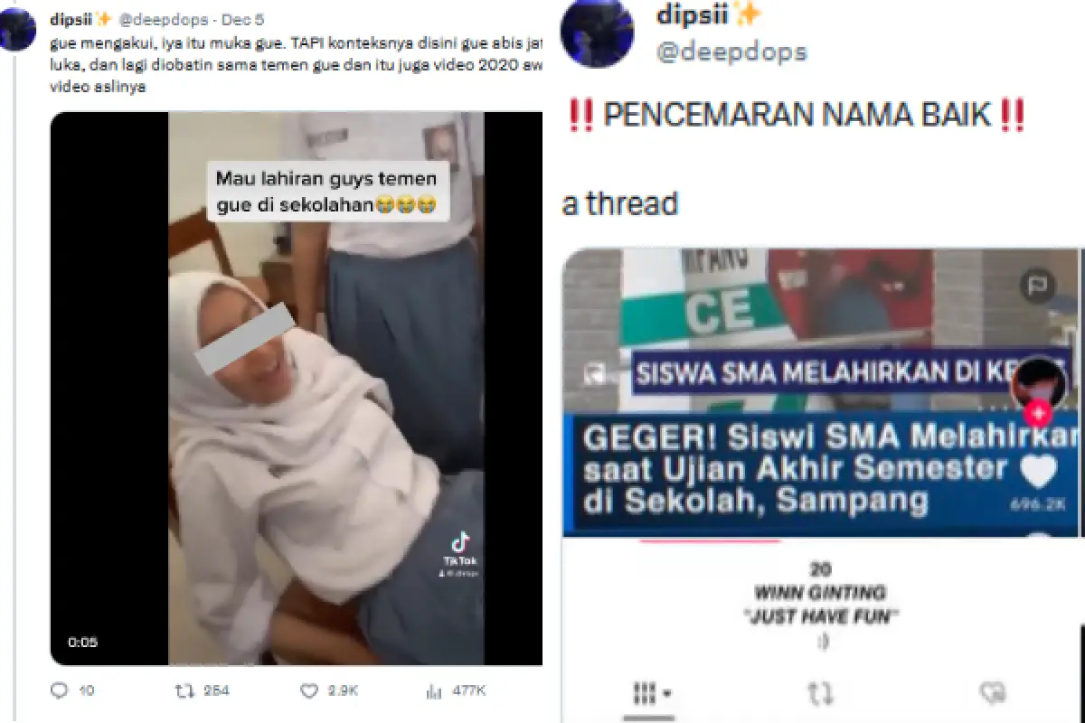 Nangis Banget! Viral Curhat Siswi SMA Difitnah Melahirkan di Kelas Gegara Video Ini (Sumber : Twitter/deepdops)
