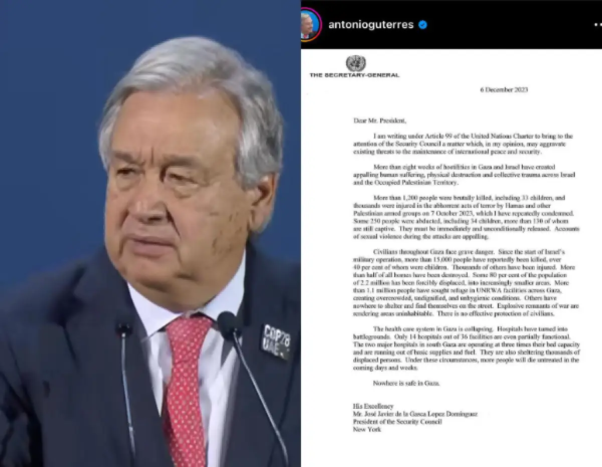 surat Antonio Guterres mendesak Dewan Keamanan PBB serukan gencatan senjata dan aktifkan Pasal 99 (Sumber : instagram @antonioguterres)