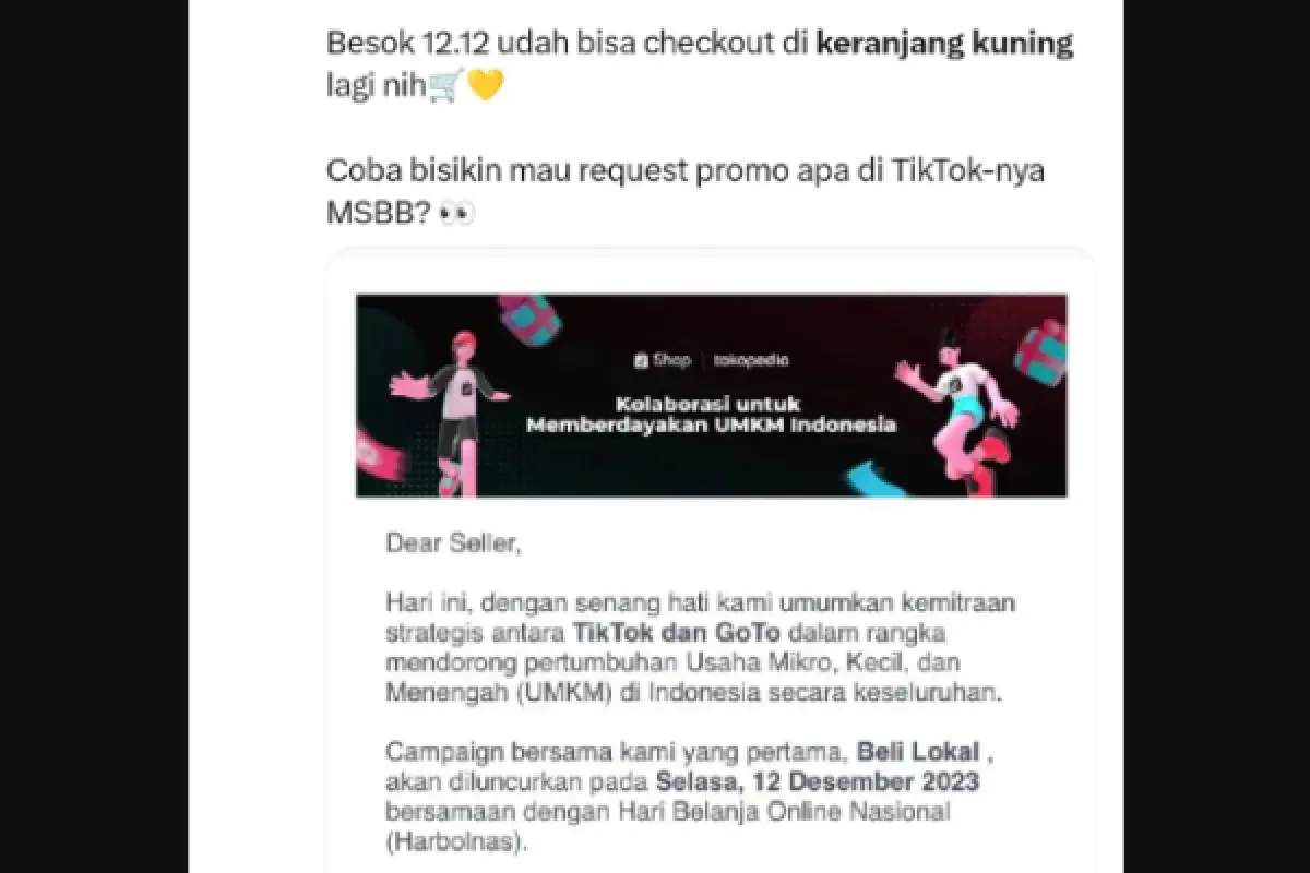 Keranjang kuning TikTok kembali aktif di Harbolnas 12.12. (Sumber : TikTok)
