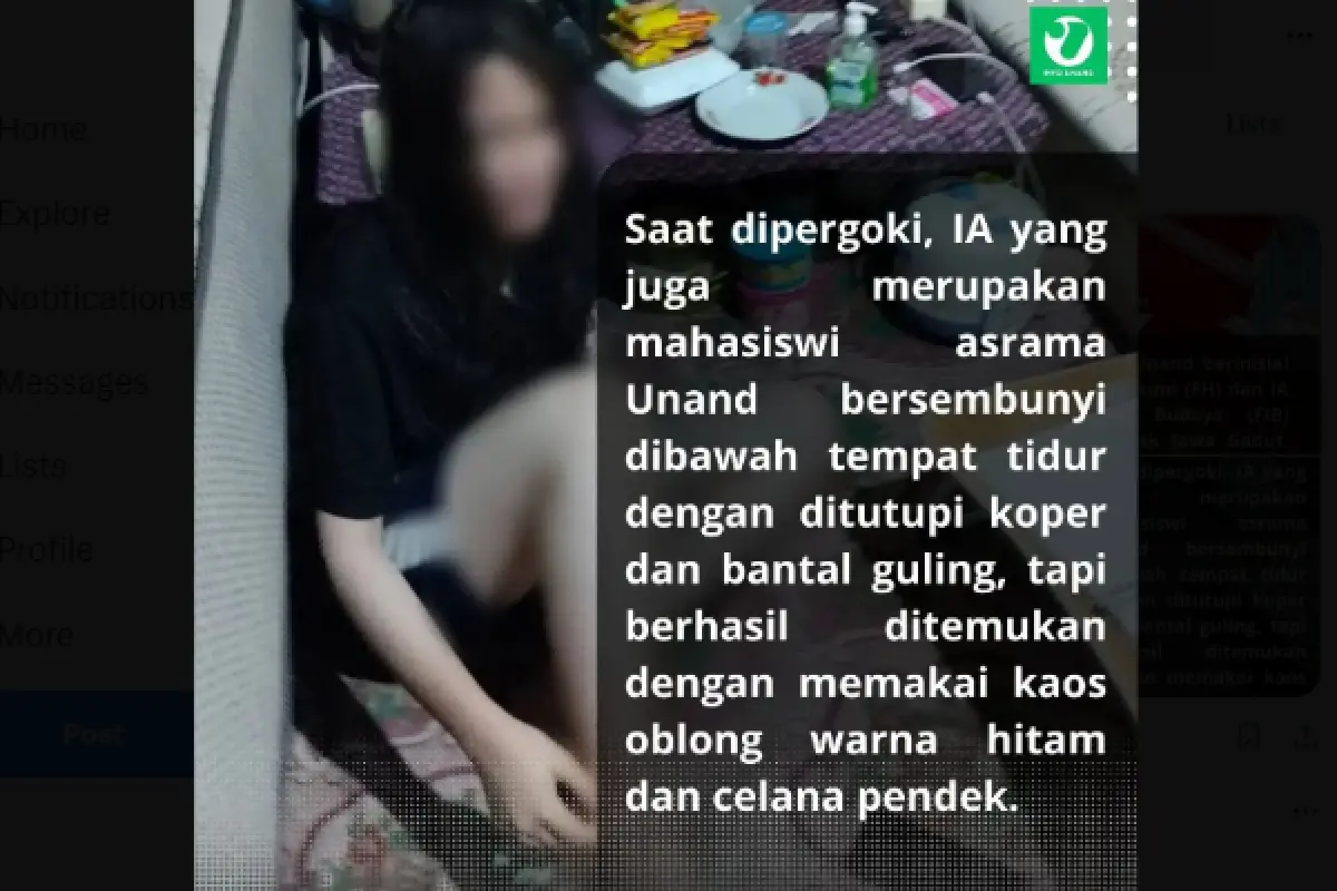 Netizen bongkar akun IG mahasiswa Unand, pasangan mesum di kamar marbot Masjid Al-Ihsan, Kota Padang. (Sumber : X/KontenBerfaedah)
