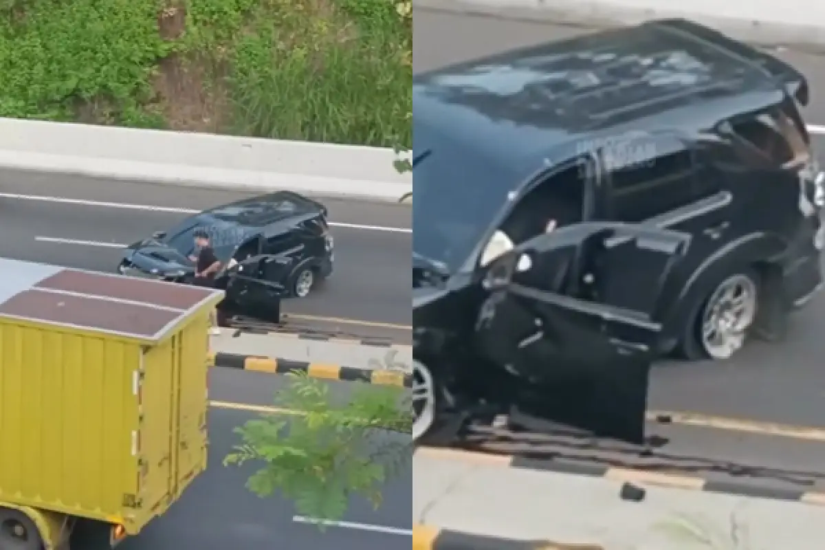 Kecelakaan Tunggal di Tol Jatingaleh Gegara Tabrak Pembatas Jalan, Pengendara Mobil Ini Malah Panen Cibiran (Sumber : Instagram/@infokejadian_semarang)