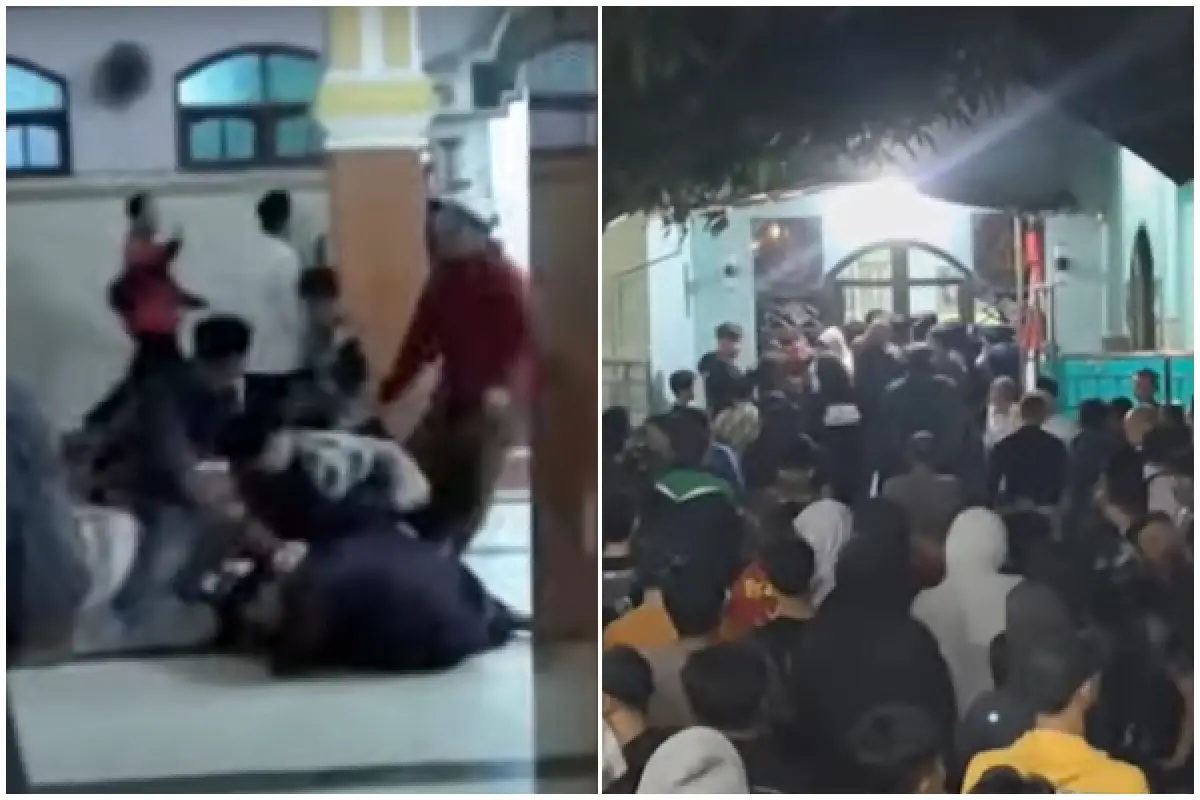 Kericuhan di Masjid Al Muttaqun Kediri, dua kelompok jemaah berebut menjadi imam salat. (Sumber : Dokumentasi warga)
