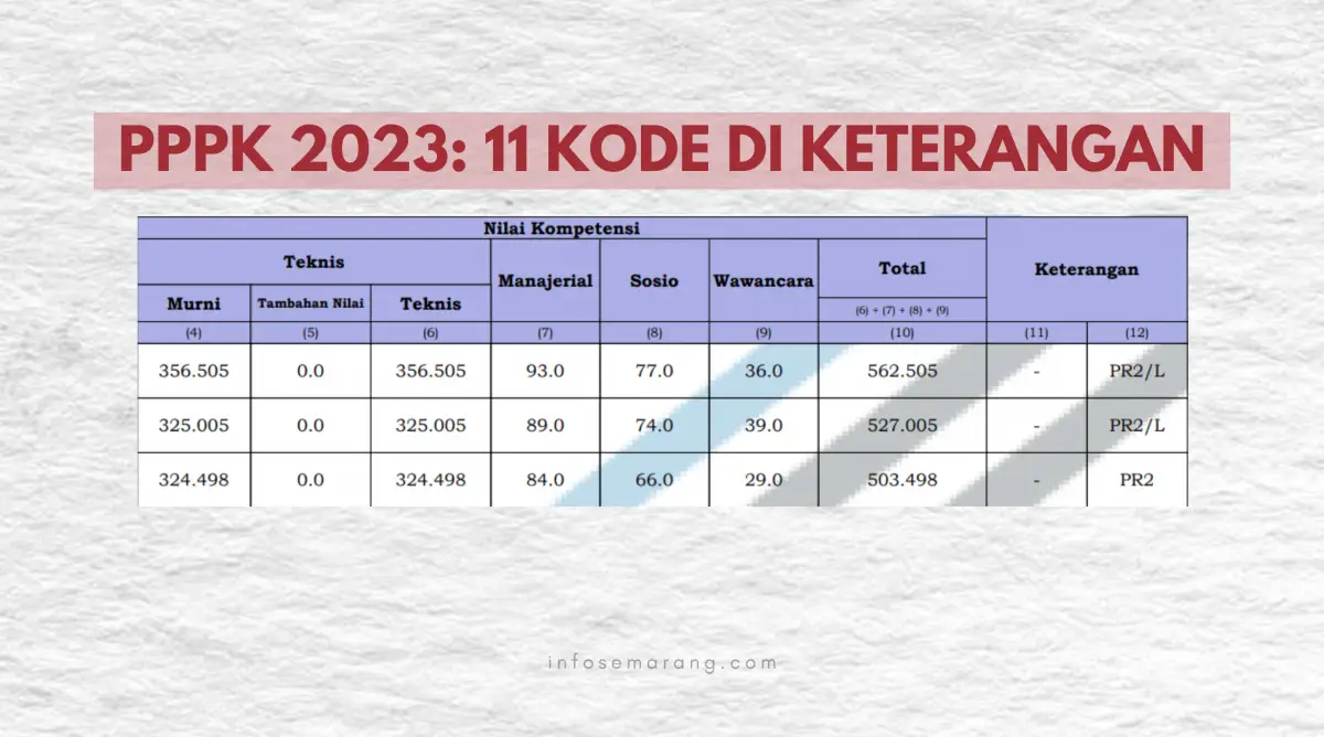 Arti 11 kode di kolom keterangan yang tertera di pengumuman hasil akhir seleksi PPPK 2023. (Sumber : InfoSemarang.com)