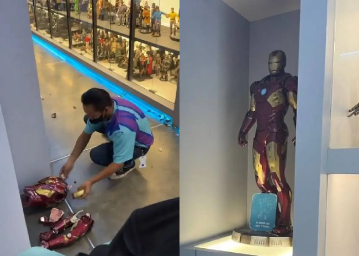 before after Action Figure Iron Man pecah (Sumber : akun X @voilajogja)