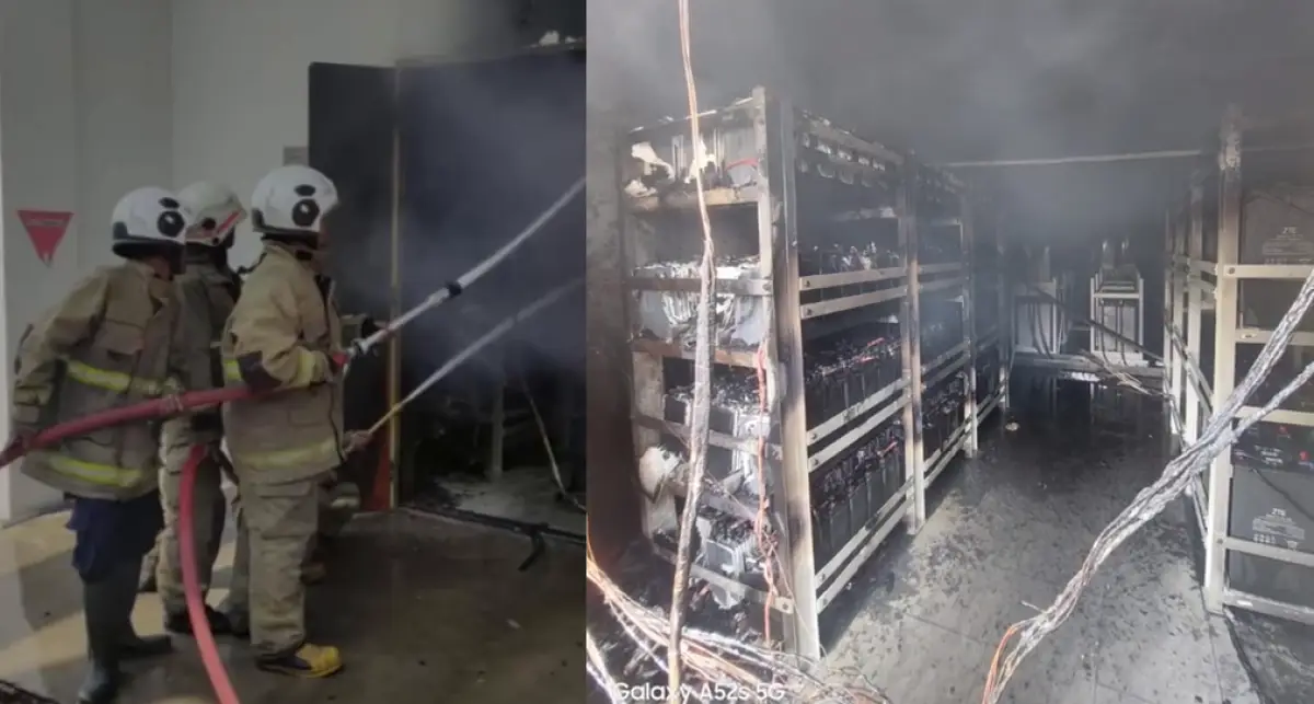 Kebakaran Kantor Indosat di Banyumanik, Kota Semarang, diduga menjadi pemicu hilangnya jaringan sinyal internet IM3, Mentari dan 3, Senin 1 Januari 2024. (Sumber : TikTok @kamisep - InfoSemarang.com)