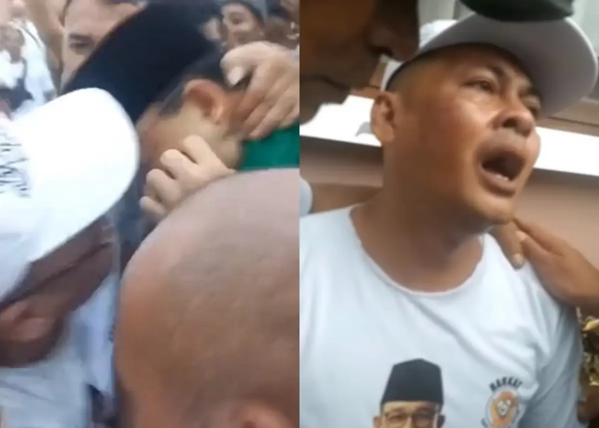 pria diduga hendak gigit telinga Anies Baswedan di Tasikmalaya menangis saat diamankan (Sumber : instagram @kabarnegeri)