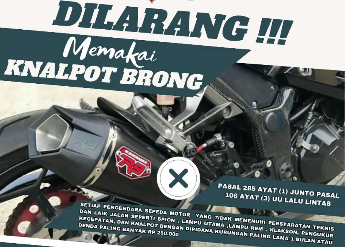 Larangan penggunaan knalpot brong, pengendara bakal ditilang jika nekat. (Sumber: Polrestabes Semarang - InfoSemarang.com)
