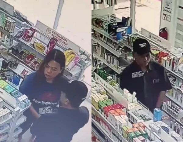 pria dan wanita kepergok CCTV mencuri di Apotek Cokroaminoto Ungaran (Sumber: instagram | Foto: infokejadian_semarang)