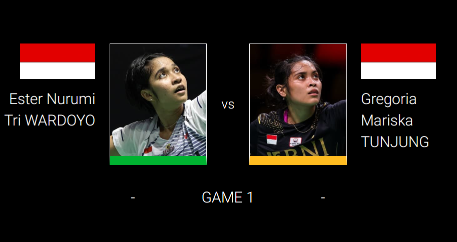 Laga derbi Ester Nurumi Tri Wardoyo vs Gregoria Mariska Tunjung di babak 16 besar Indonesia Masters 2024. (Sumber: BWF - InfoSemarang.com)