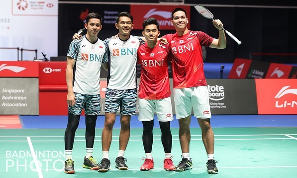Perang saudara Fajar/Rian vs Leo/Daniel di semifinal Indonesia Masters 2024, Sabtu 27 Januari 2024. (Sumber: Badminton Photo)