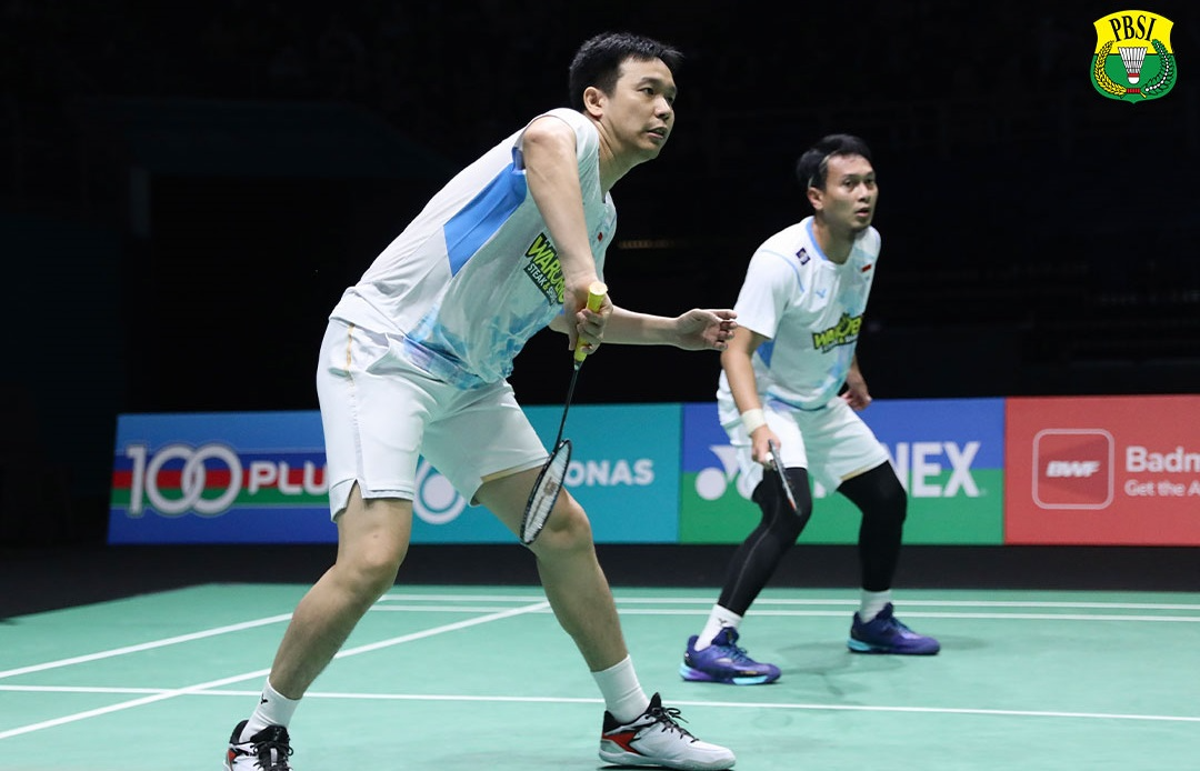 Mohammad Ahsan/Hendra Setiawan (The Daddies) saat bertanding di Malaysia Open 2024. (Sumber: PBSI - InfoSemarang.com)