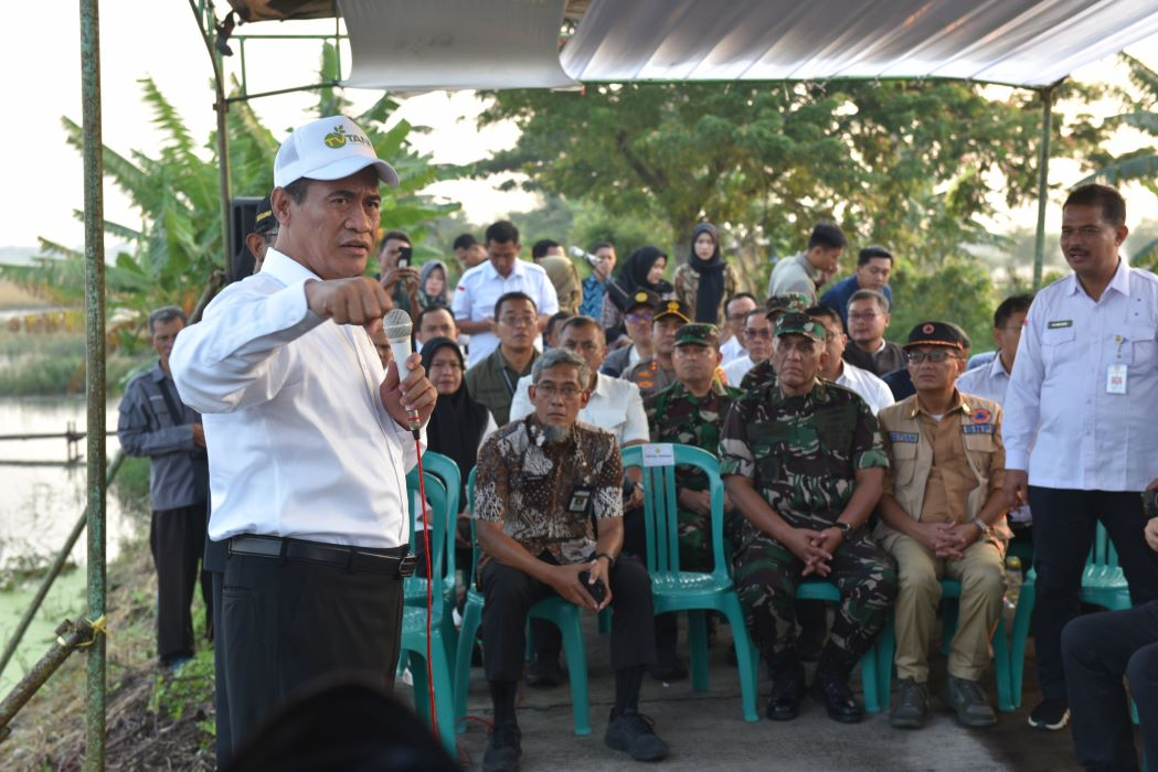 Menteri Pertanian Andi Amran Sulaiman didampingi Sekretaris Daerah Provinsi Jawa Tengah, Sumarno meninjau areal pertanian terdampak banjir di Kendal.