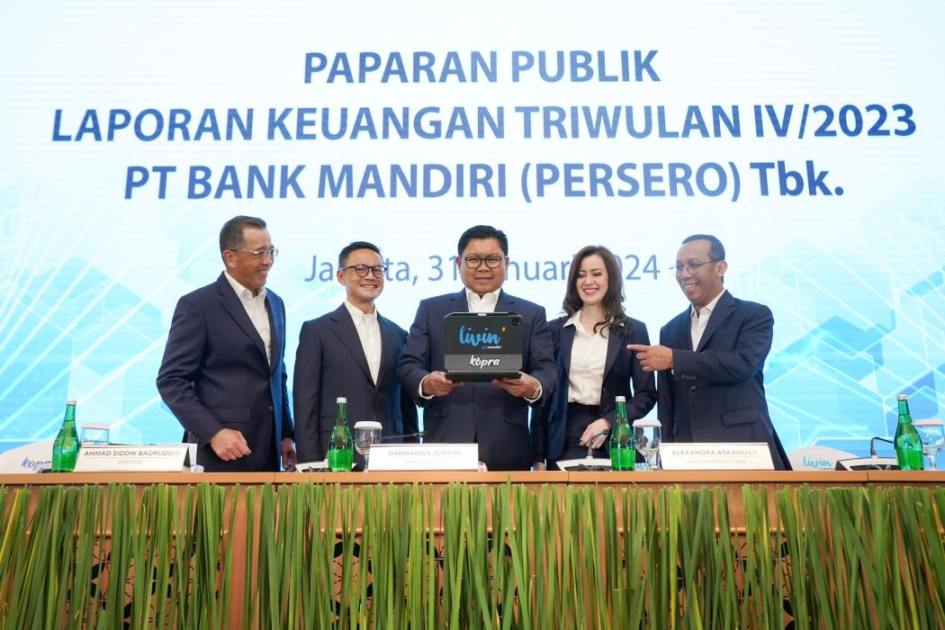 Jajaran direksi Bank Mandiri saat  paparan publik triwulan IV/2023 di Jakarta, Rabu 31 Januari 2024. (Sumber: Bank Mandiri | Foto: dok Bank Mandiri)