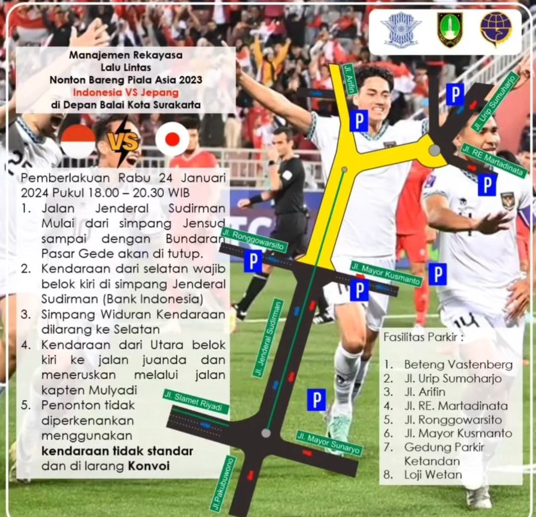 Rekayasa lalulintas selama Nobar pertandingan Indonesia vs Jepang (Sumber: Instagram @dishubsurakarta | Foto: Instagram @dishubsurakarta)