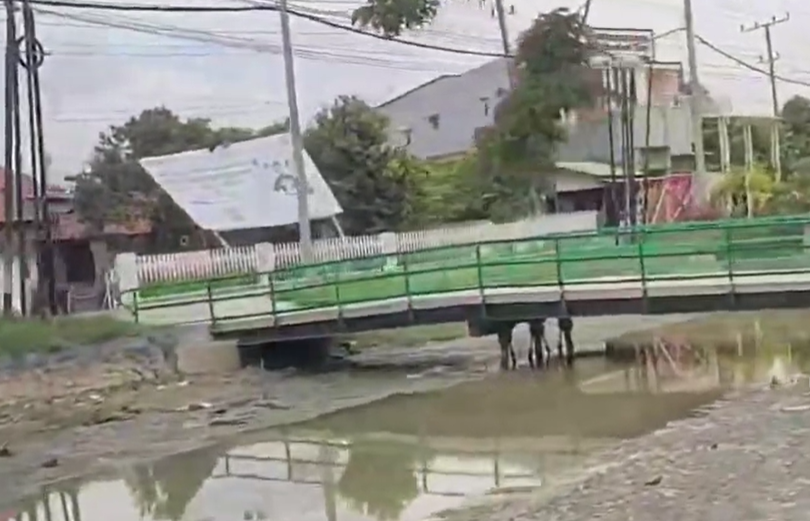Sungai sepanjang Jalan Pantura Demak terlihat dangkal dan penuh enceng gondok. (Sumber: @infokejadiandemak - InfoSemarang.com)